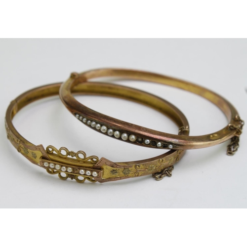 262 - Two 9ct bangles with seed pearls (some missing). One hallmarked Birmingham 1891. Total weight 15.9g