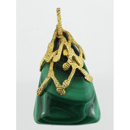 267 - Large malachite pendant with a 9ct yellow gold setting in the form of heavily textured tendrils with... 