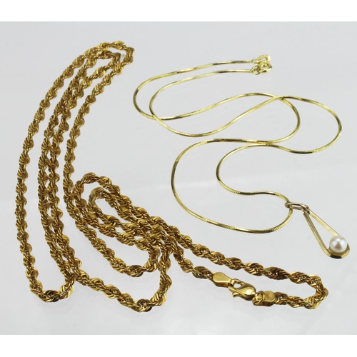 290 - 9ct yellow gold rope chain with trigger clasp, length approx. 74cm, weight 5.9g. Silver gilt pendant... 