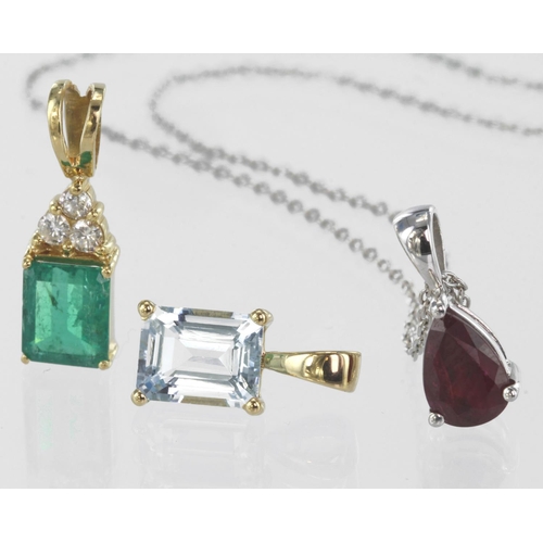 293 - 9ct white gold pendant and chain set with a single pear shaped ruby, weight 2.4g. 9ct yellow gold re... 