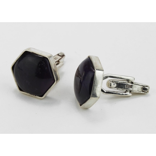 297 - As new silver & Amethyst Gemstone Cufflinks