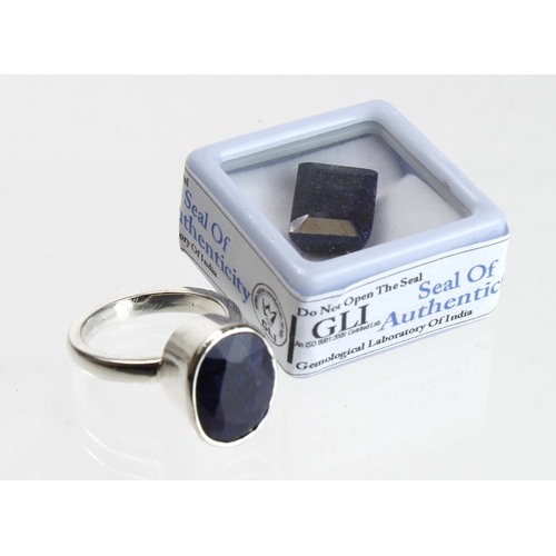 303 - 12.25ct Certified Blue sapphire gemstone with a 925 silver ring with 6ct sapphire