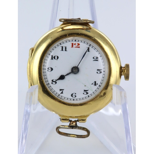 341 - 18ct cased wristwatch. Hallmarked Birmingham 1918 with movement by Moeris. Approx 28mm dia, working ... 