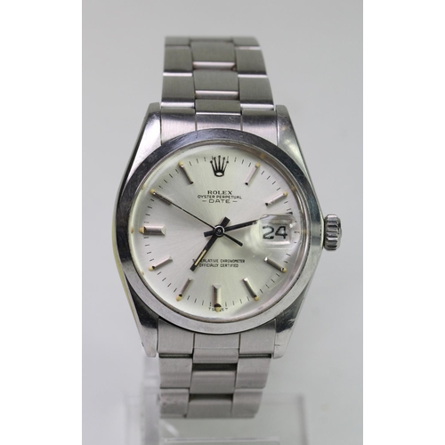 356 - Gents stainless steel cased Rolex Oyster Date (Ref 15000). Circa 1986. The silvered dial with baton ... 