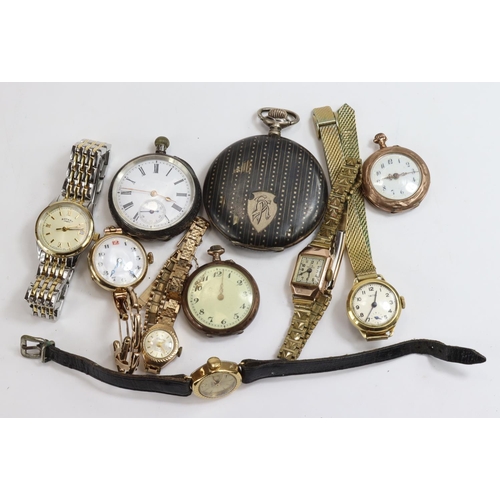 362 - Selection of six ladies wristwatches along with four pocket watches, includes 9ct gold examples