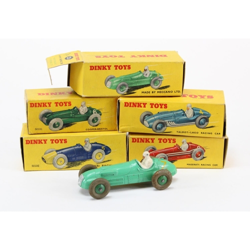 652 - Dinky. Five boxed Dinky Toys racing cars, comprising Cooper-Bristol (23G); Ferrari (23H); H.W.M. Rac... 