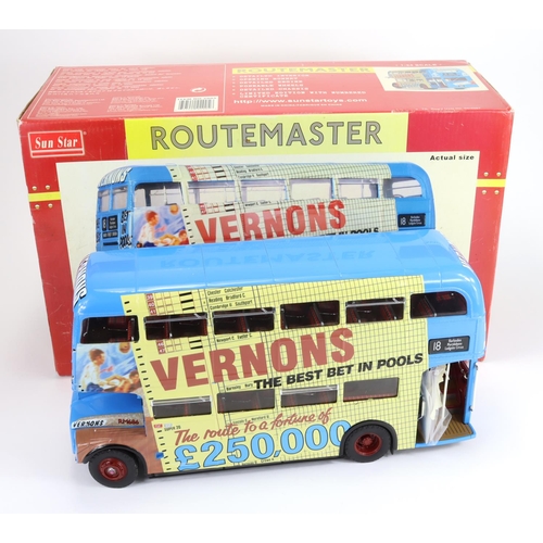 673 - Sun Star Routemaster boxed Vernons bus. 43.5cm x 18cm x 27cm.