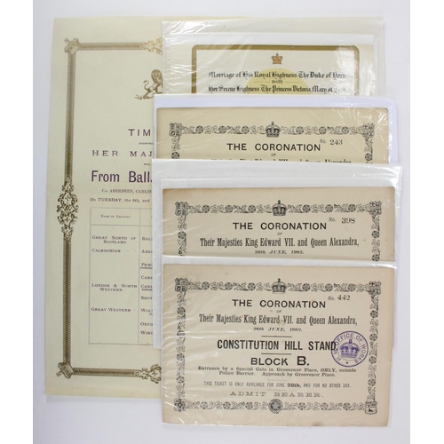 886 - Royalty interest. A collection of seven tickets for Royal events, comprising three specimen tickets ... 