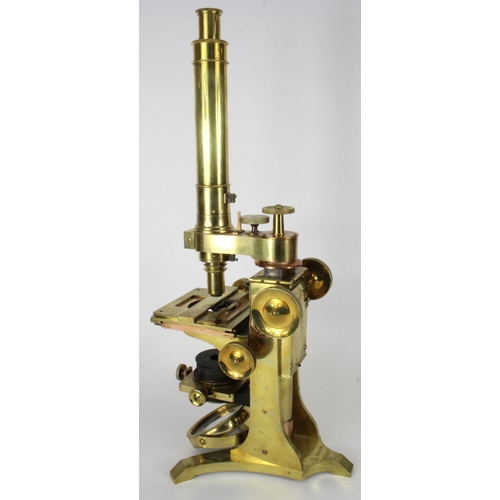 897 - Brass microscope. A 19th century brass microscope engraved to base A. Ross, London 1817.