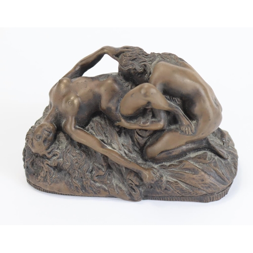 927 - After J M Lambeaux Erotic bronzed metal figure depicting two woman. 11cm wide.