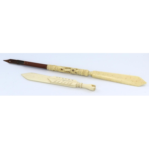 942 - Crystal Palace bone handled Stanhope pen/pencil and Letter Opener combination, made in France.  Slig... 