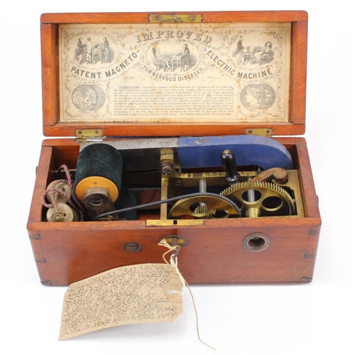 948 - Electric shock machine- improved patent magneto electric shock machine housed in a mahogany case wit... 