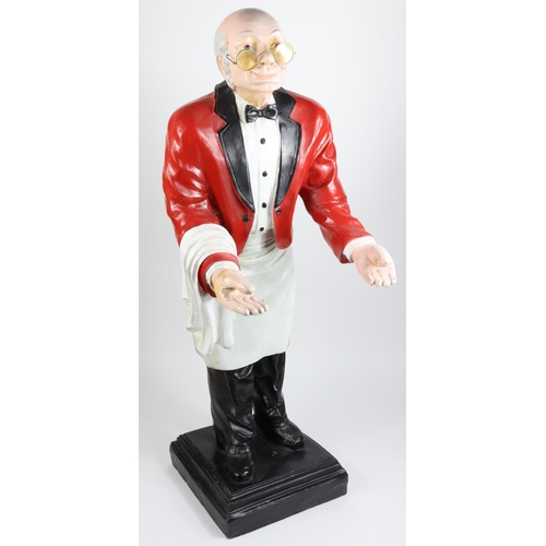 966 - Large resin model of a waiter holding a tray, (tray missing and damage to one hand)