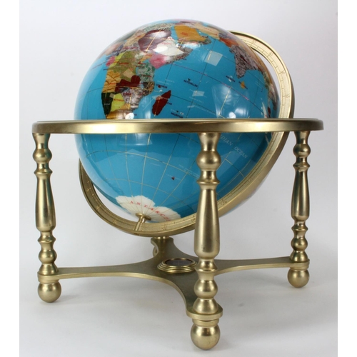 967 - Large semi precious stone globe on brass stand 45cm wide.