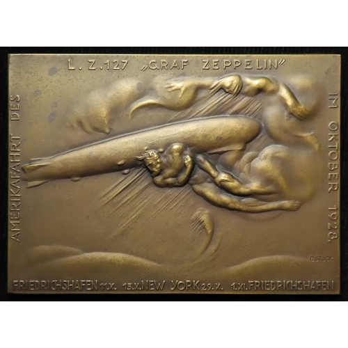 1073 - Zeppelin Interest: Bronze plaque 89.5mm by C. Stock commemorating the flight of the Zeppelin L.Z. 12... 