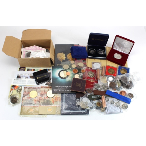1122 - GB & World coin sets, Crowns, repros and misc., a plastic bowl full of material, silver noted.