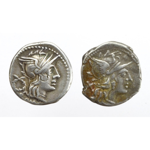 1641 - Roman Republican silver Denarii (2): C. Valerius C.f. Flaccus. 140 BC, head of Roma r. / Victory dri... 