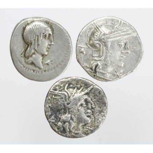 1646 - Roman Republican silver Denarii (3): L. Calpurnius Piso Frugi, Rome, 90 BC. Laureate head of Apollo ... 