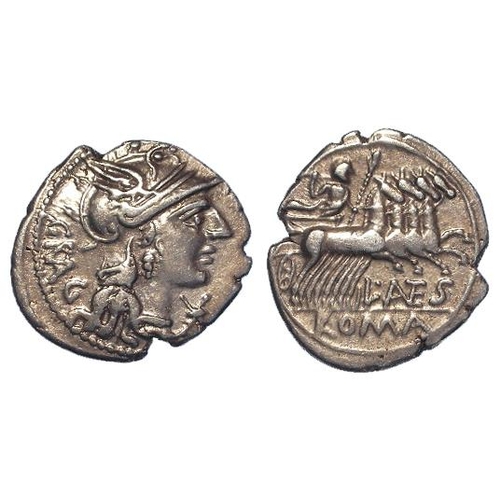 1650 - Roman Republican silver Denarius of L. Antestius Gragulus 136 BC. Head of Roma r. / Jupiter driving ... 