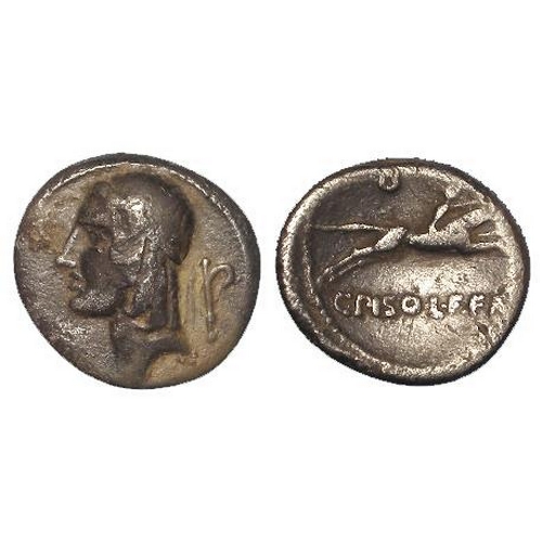 1656 - Roman Republican: C Calpurnius Piso L f Frugi 67 BC AR Denarius, head of Apollo left. Seems much sca... 