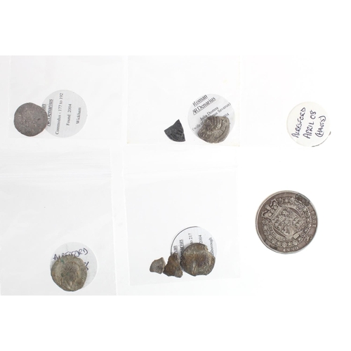 1658 - Roman silver and plated Denarii (3) and fragments (5), plus a George IV Halfcrown 1824 ex-mount Fine... 