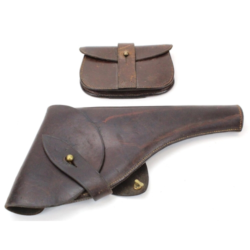 1729 - Leather Sam Browne MkVI Webley Revolver Holster and Ammunition Pouch in good condition. The pouch is... 