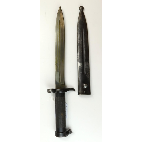 1769 - Swedish M1896 knife bayonet in its steel scabbard, all steel construction, blade in near mint condit... 