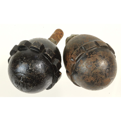 2086 - WW1 German egg grenades one with fuse the other with filling plug, deactivated