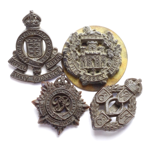 2162 - Badges WW2 plastic economy including Essex Reg, REME, ASC, RAOC, all complete with fixing lugs.