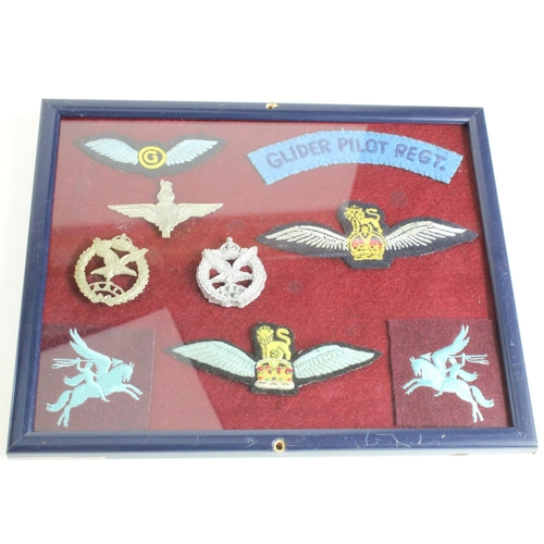 2169 - Badges: Small framed Airborne collection of badges including cap badges to the Parachute Regiment (K... 