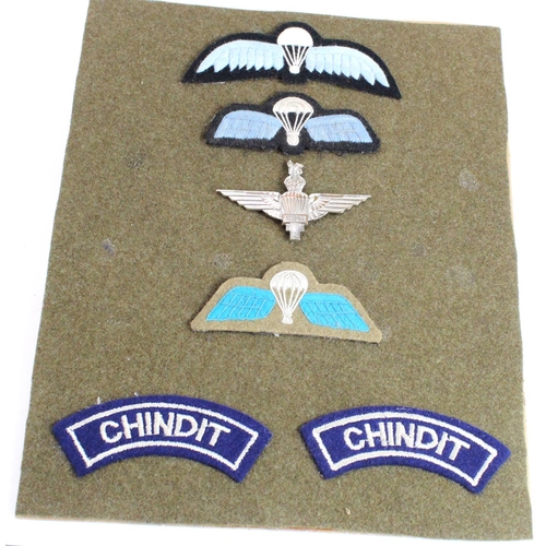 2170 - Badges: Small group of Indian Parachute Regiment cap badge and cloth wings together with 2x Chindit ... 