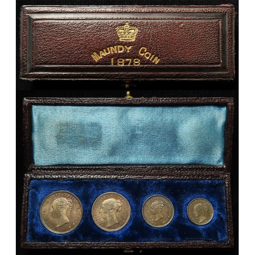 573 - Maundy Set 1878 iridescent toned FDC with an original dated RM black (dark brown) case.