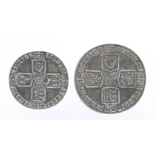 711 - George II silver (2): Shilling 1758 toned GVF-nEF, and Sixpence 1758 VF.