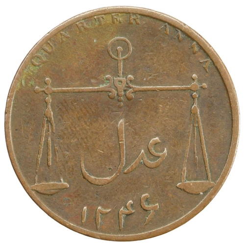 884 - India, Bombay Presidency, East India Company copper 1/4 Anna 1830 F-GF