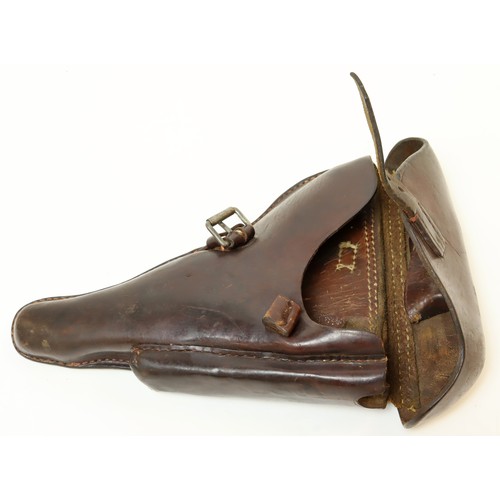 1731 - Luger 08 Holster, WW1, maker marked 1916, a very good example in brown leather, with stripping tool.