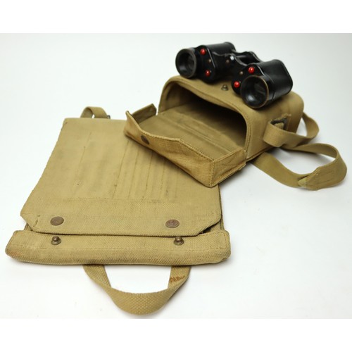 2552 - WW2 binoculars in webbing case with various WW2 webbing map case, etc.