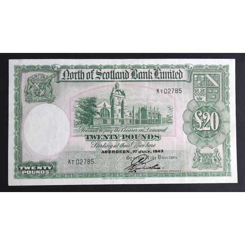 452 - Scotland, North of Scotland Bank 20 Pounds dated 1st July 1943, signed G.L. Webster, serial KT 02785... 