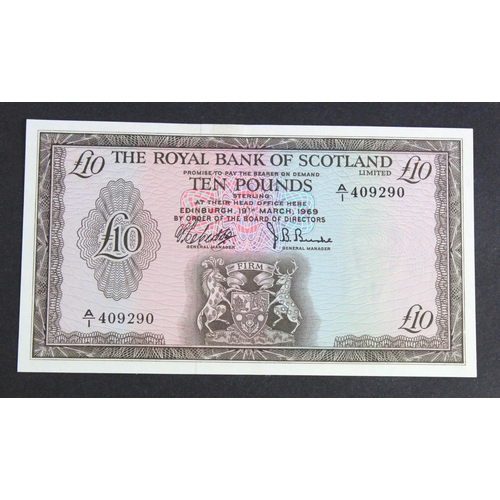 459 - Scotland, Royal Bank of Scotland 10 Pounds dated 19th March 1969, signed Robertson & Burke, serial A... 