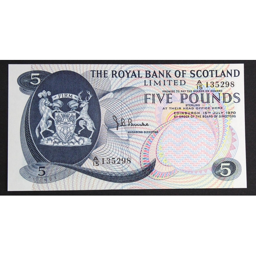 462 - Scotland, Royal Bank of Scotland 5 Pounds dated 15th July 1970, signed J.B. Burke, serial A/15 13529... 