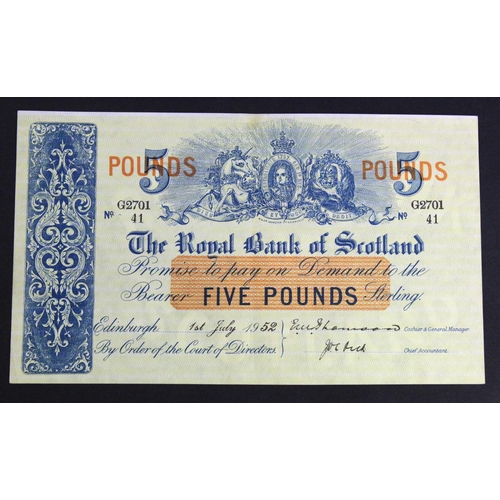 464 - Scotland, Royal Bank of Scotland 5 Pounds dated 1st July 1952, signed Thomson & Dick, serial G2701/4... 