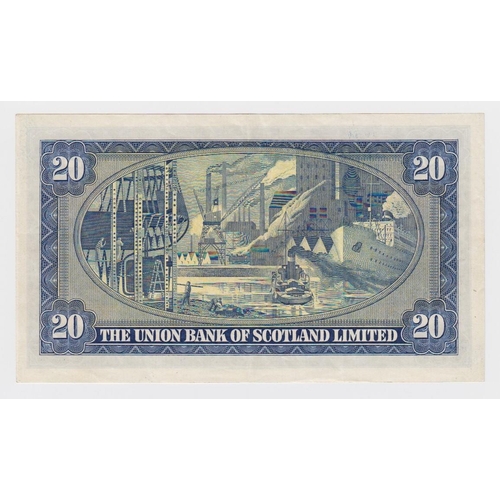 471 - Scotland, Union Bank 20 Pounds dated 1st May 1953, LAST DATE of issue, signed John A. Morrison, seri... 