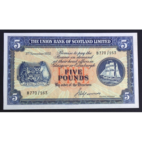 475 - Scotland, Union Bank of Scotland 5 Pounds dated 3rd November 1952, signed Morrison, serial B 770/163... 