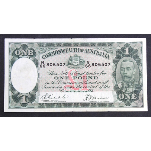 483 - Australia 1 Pound issued 1933 - 1938, signed Riddle & Sheehan, King George V portrait, serial N/66 8... 