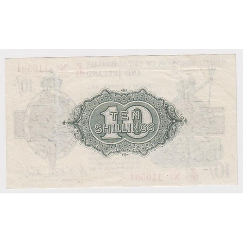 51 - Warren Fisher 10 Shillings issued 1919, serial F/61 110501, No. with dot (T25, Pick356) original VF+