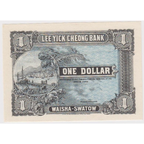 545 - China, Lee Yick Cheong Bank Waisha Swatow 1 Dollar 1914, unsigned remainder without serial number (S... 