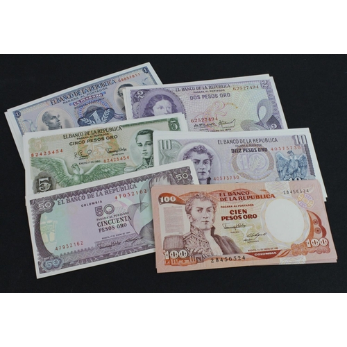 547 - Colombia (60), 10 sets of 6 notes comprising 1 Peso Oro (10) dated 1973, 2 Pesos Oro (10) dated 1973... 