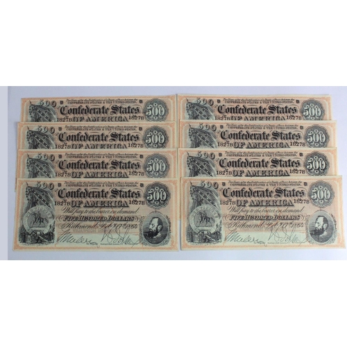 548 - Confederate States of America 500 Dollars (8), a group of good modern COPIES for advertising purpose... 