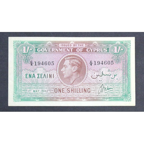 557 - Cyprus 1 Shilling dated 1st May 1942, portrait King George VI at centre, serial C/4 194605 (TBB B120... 