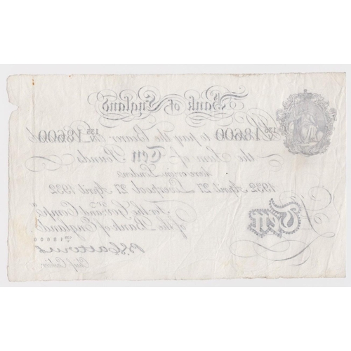 74 - Catterns 10 Pounds dated 27th April 1932, very rare LIVERPOOL branch note, serial 135/V 18600 (B229e... 