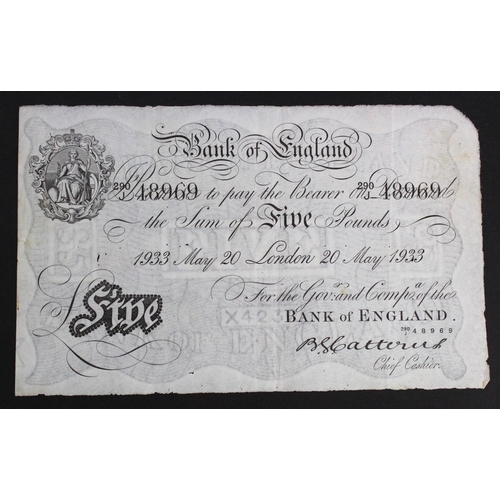 79 - Catterns 5 Pounds dated 20th May 1933, serial 290/J 48969, London issue (B228, Pick328a) numerous sm... 